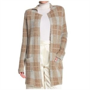 Joseph A Maxi Plaid Cardigan Beige